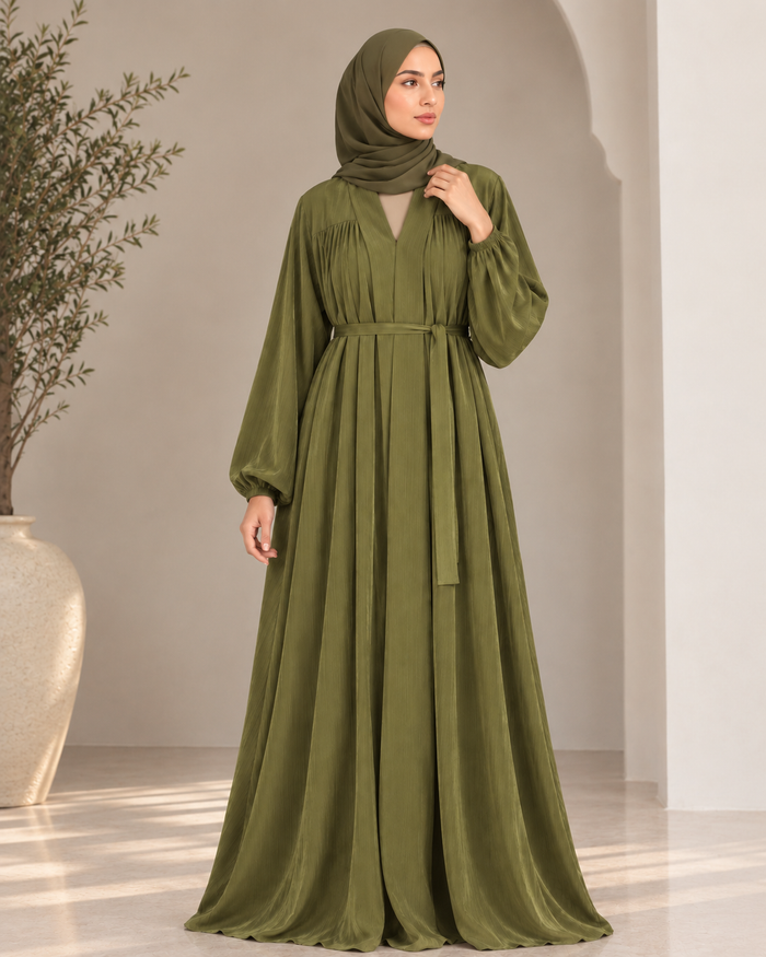 Olive Green Pleated Abaya