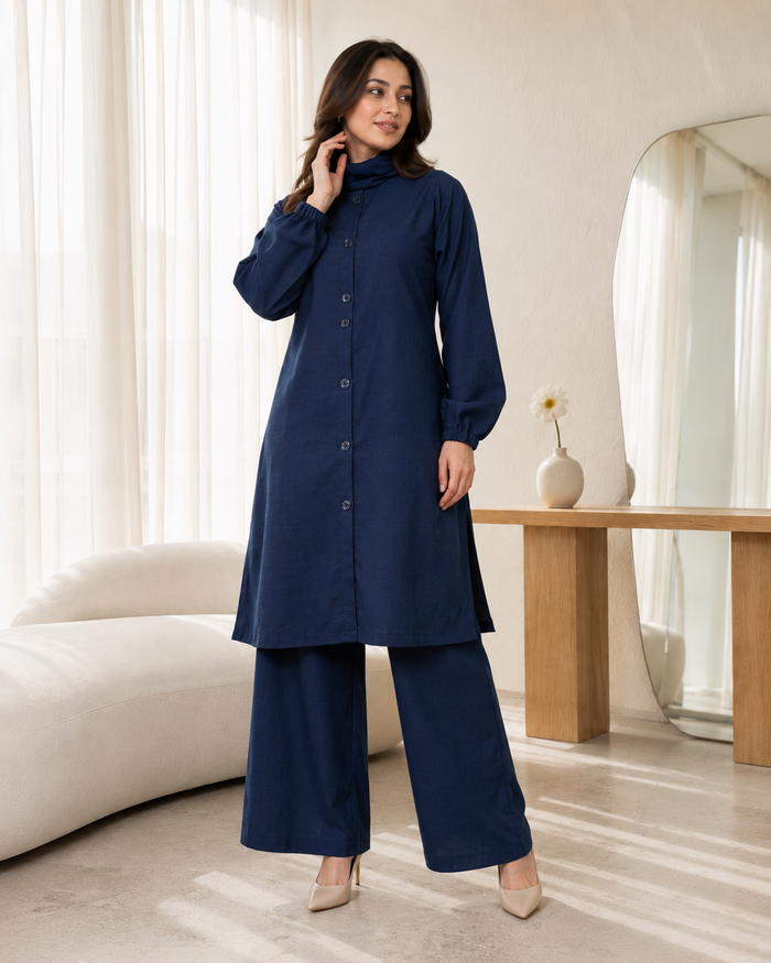 Navy Button Down Two-Piece Set