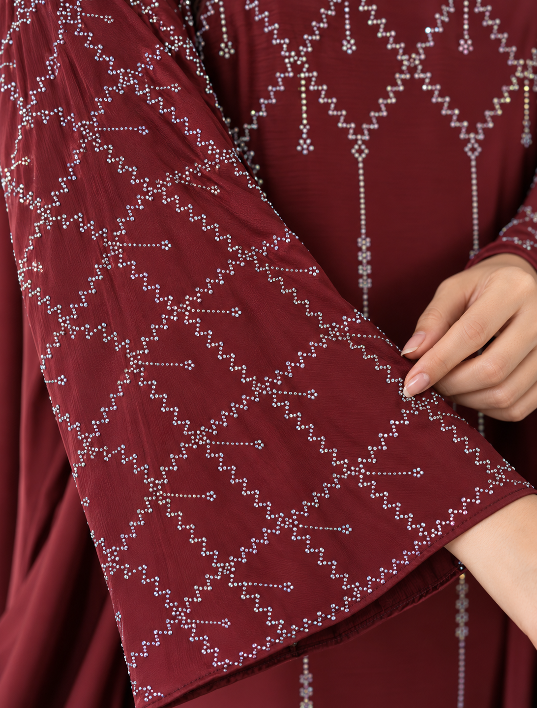 Rustic Brown Kaftan Abaya with Stone Work in Dubai Cherry Fabric
