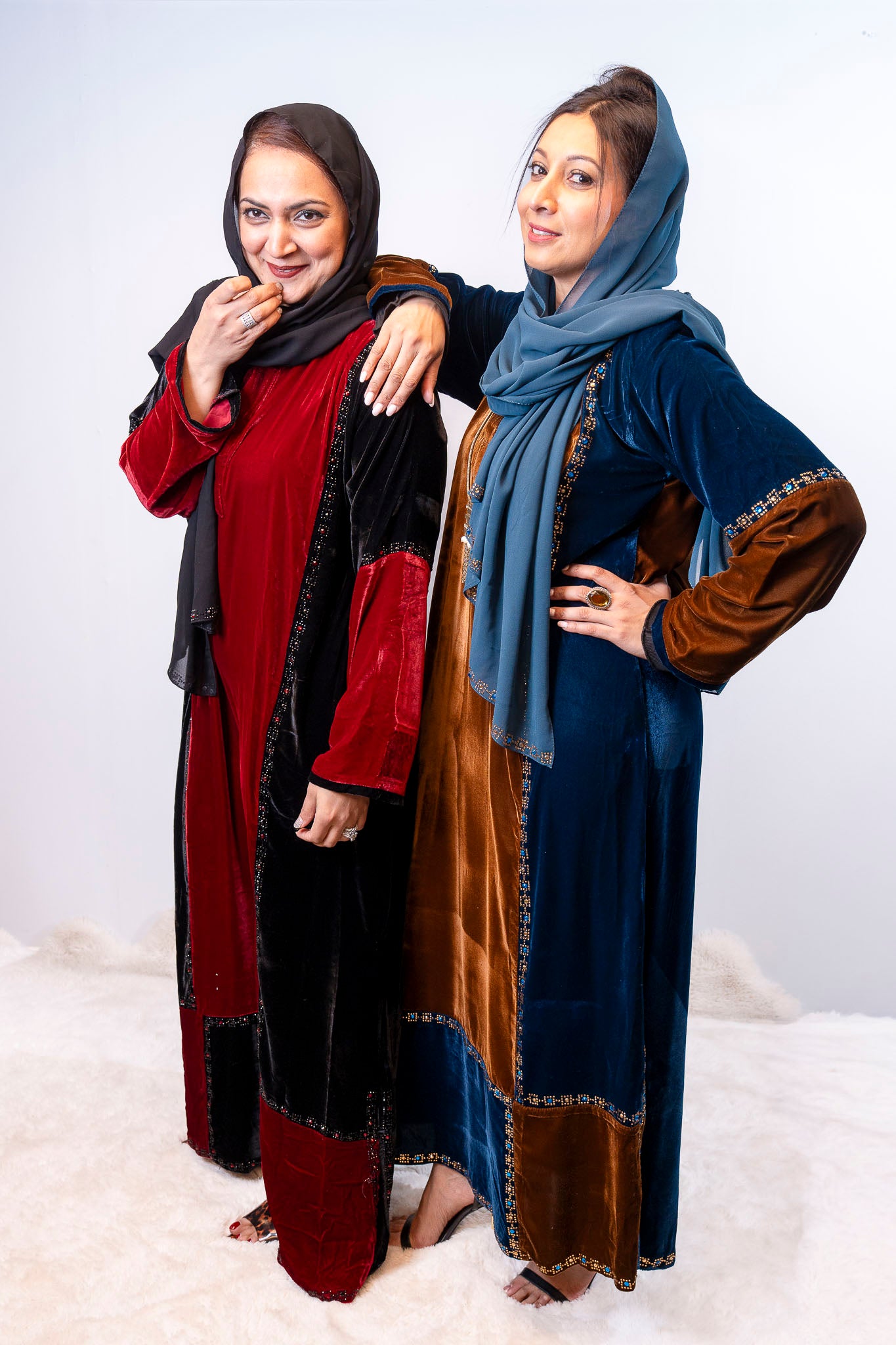 Red & Black Luxe Velvet Color-Block Abaya