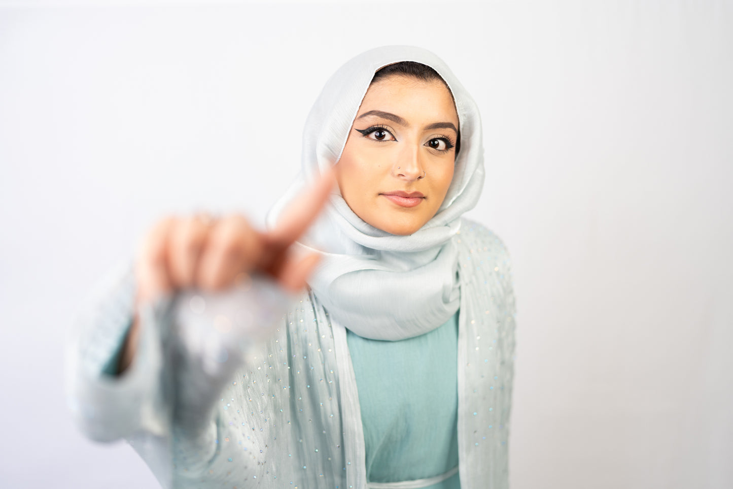 Light Pastel Blue Farasha-Style Flowy Abaya Set
