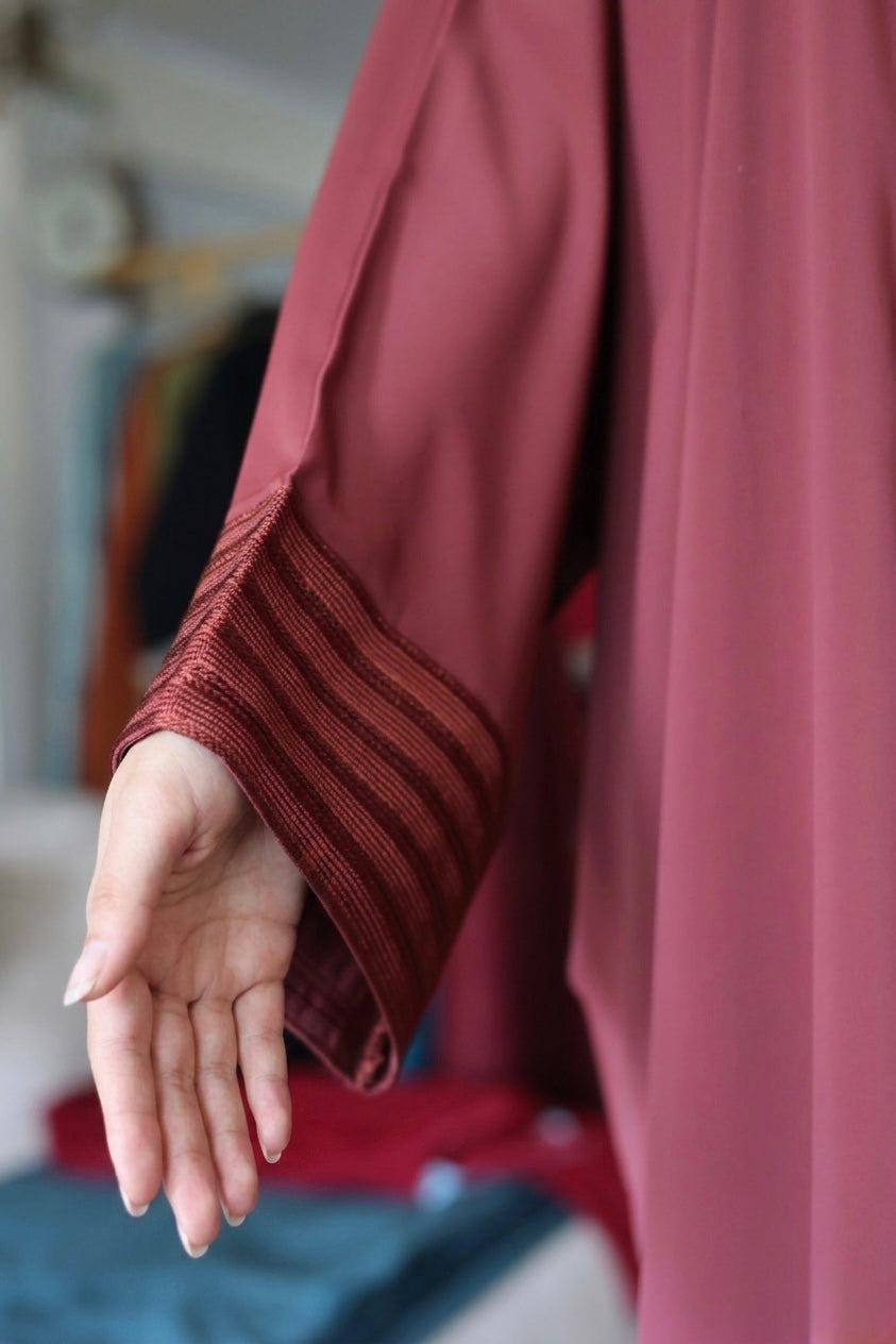 Terracotta Wine Moroccan Kaftan Style Abaya Dress in Poka Fabric