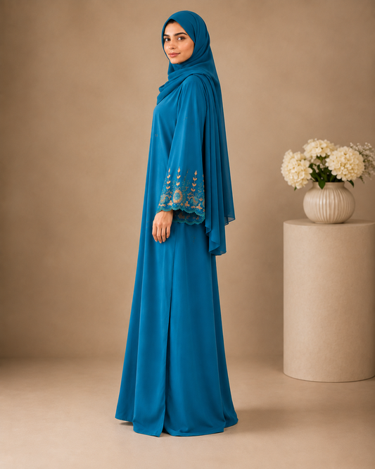 Deep Sea Blue handwork Nidha abaya - image 3