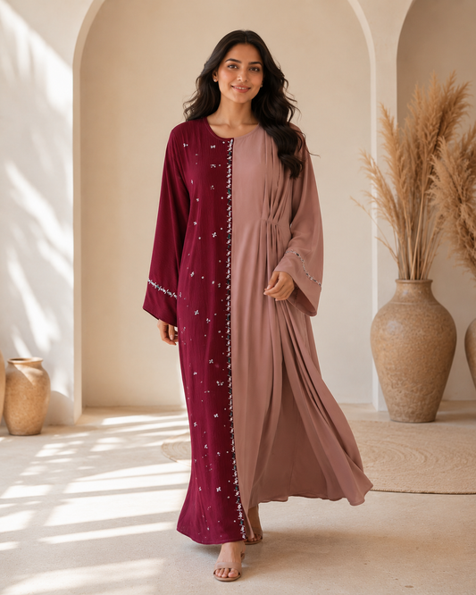 Half and half color block abaya dress with stone embellishments - image 2