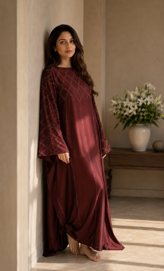 Rustic brown kaftan abaya with stone work - image 6