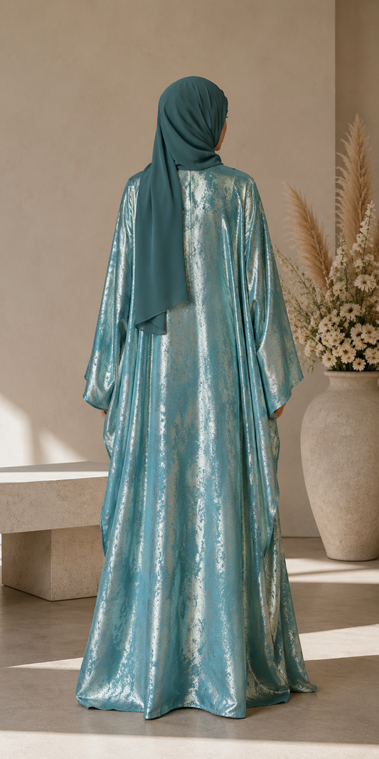 Pastel blue foil fabric kaftan abaya - image 10