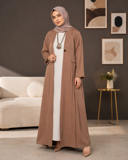 Mocha Brown Tailored Coat-Style Abaya