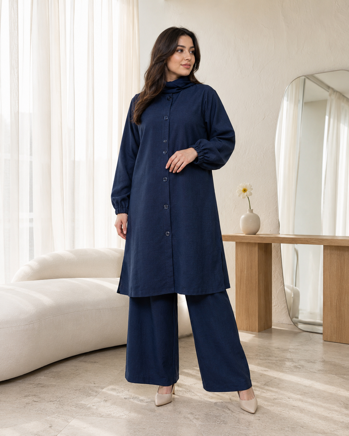 Navy Button Down Two-Piece Set
