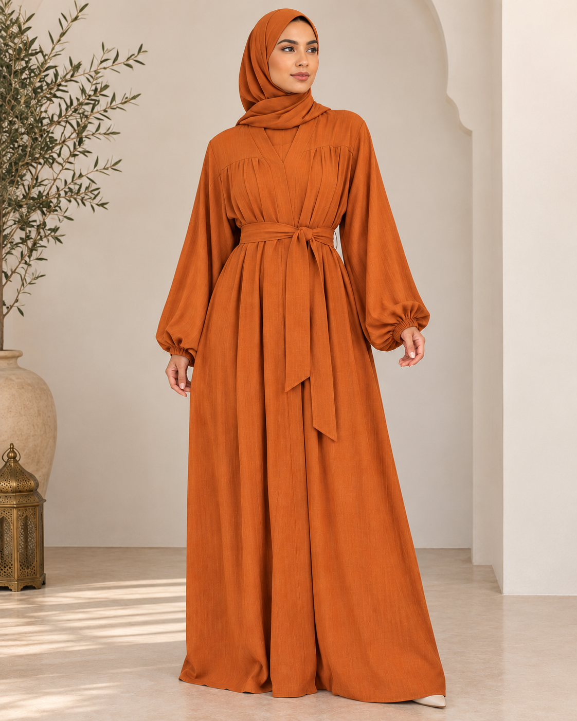 Terracotta Pleated Nida Abaya