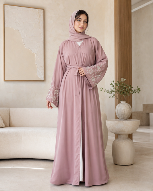 Pink Blush Rose Handwork Abaya Set