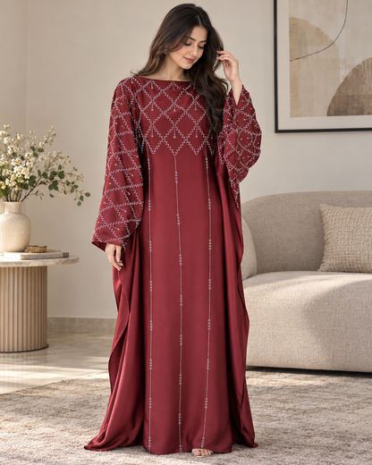 Rustic Brown Kaftan Abaya with Stone Work in Dubai Cherry Fabric
