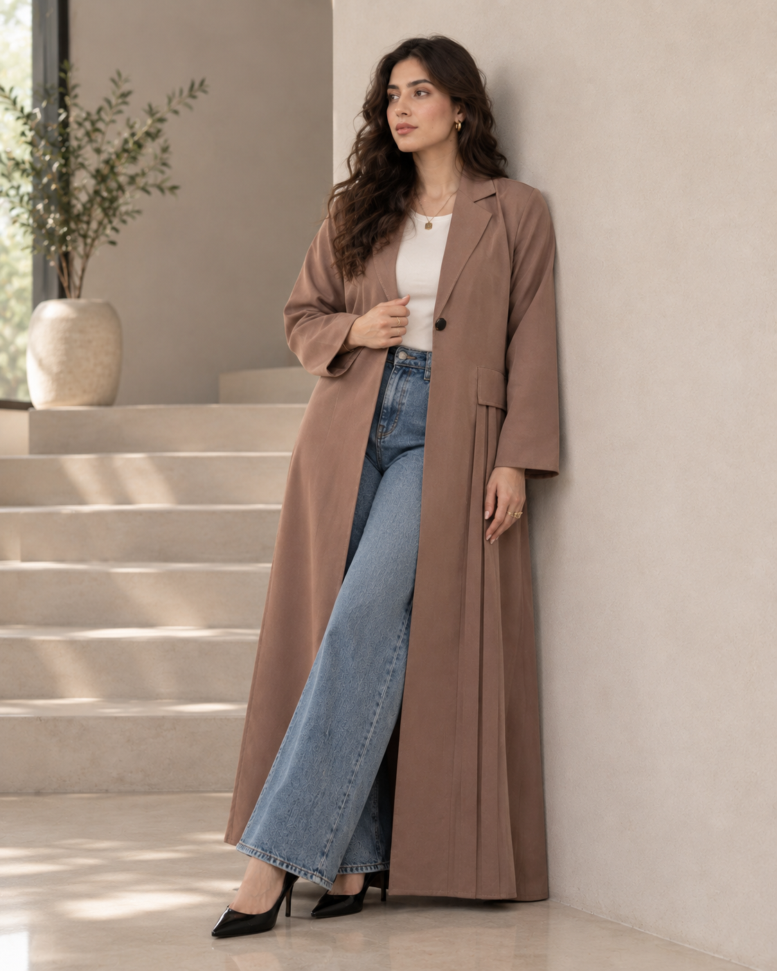 Mocha Brown Tailored Coat-Style Abaya
