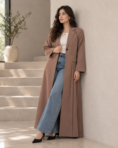 Mocha Brown Tailored Coat-Style Abaya