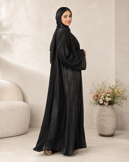 Black Farasha-Style Flowy Abaya Set
