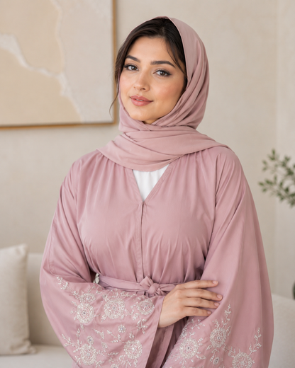 Pink Blush Rose Handwork Abaya Set