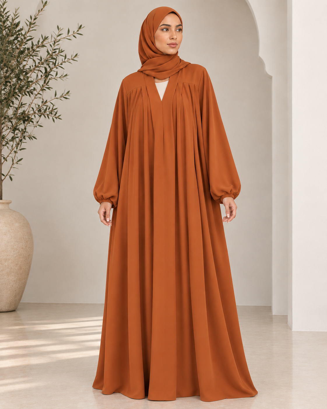 Terracotta Pleated Nida Abaya