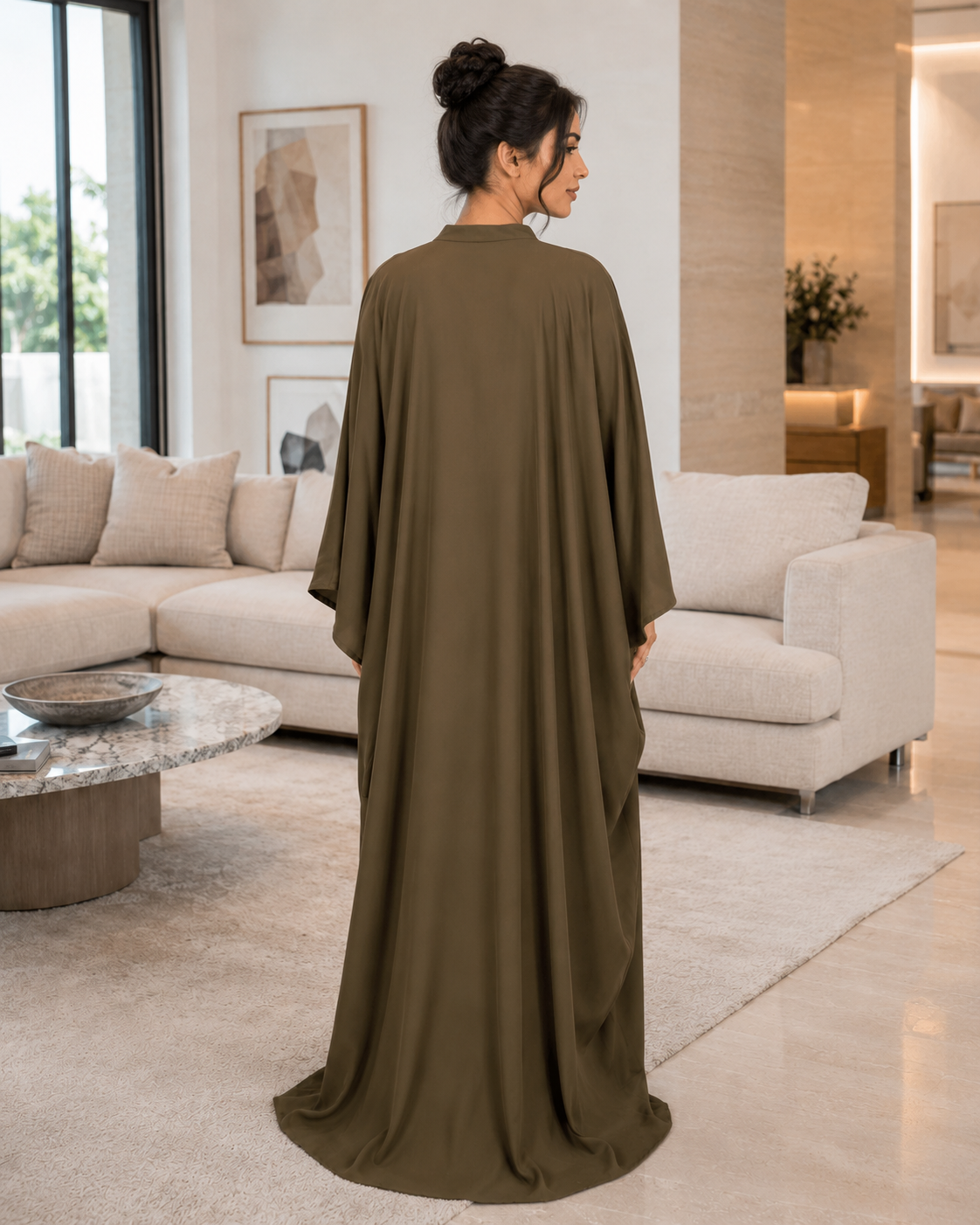 Army Green Handwork Abaya with Top and Pant