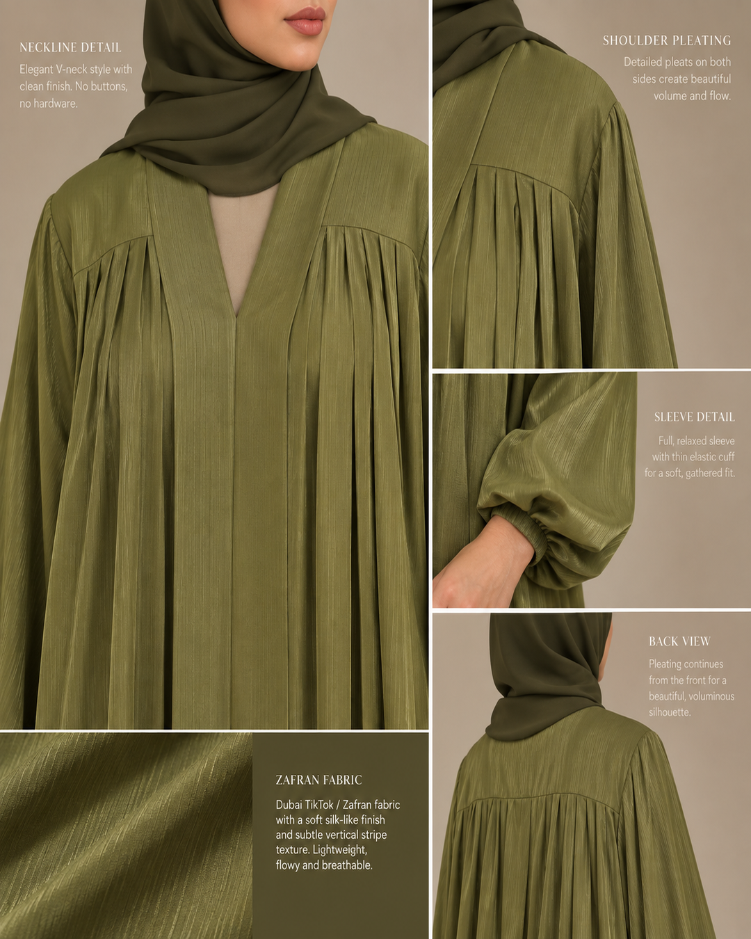 Olive Green Pleated Abaya