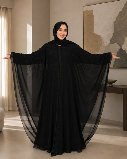 Gorgeous Black Farasha Stone-Embellished Abaya
