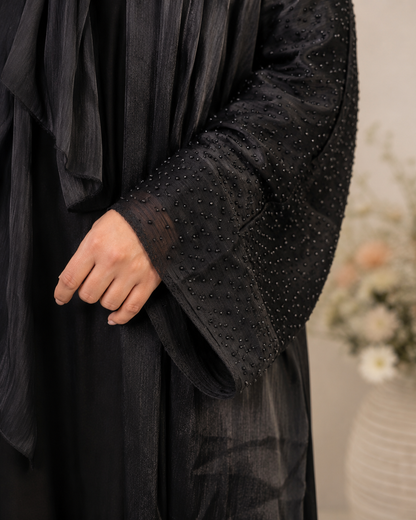 Black Farasha-Style Flowy Abaya Set