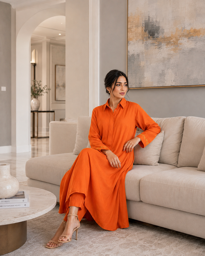 Orange Beaded Handwork 2-Piece Co-ords Set