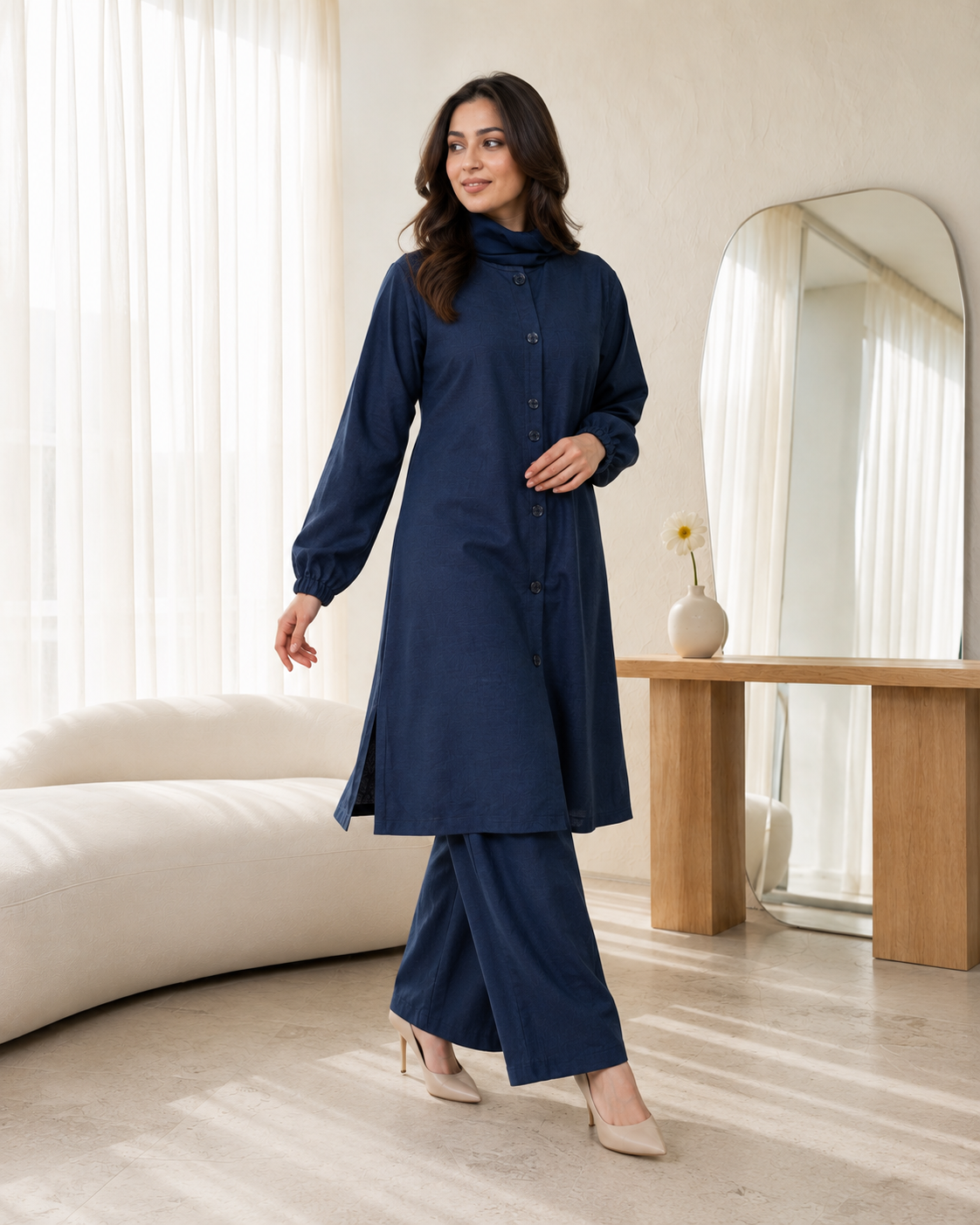 Navy Button Down Two-Piece Set