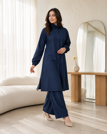Navy Button Down Two-Piece Set