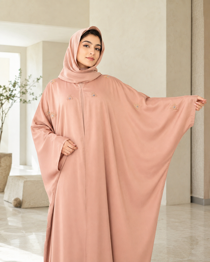 Nude Beige Farasha-Style Flowy Abaya Set (3-Piece)