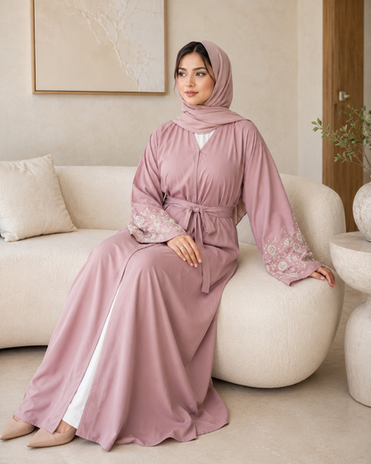 Pink Blush Rose Handwork Abaya Set
