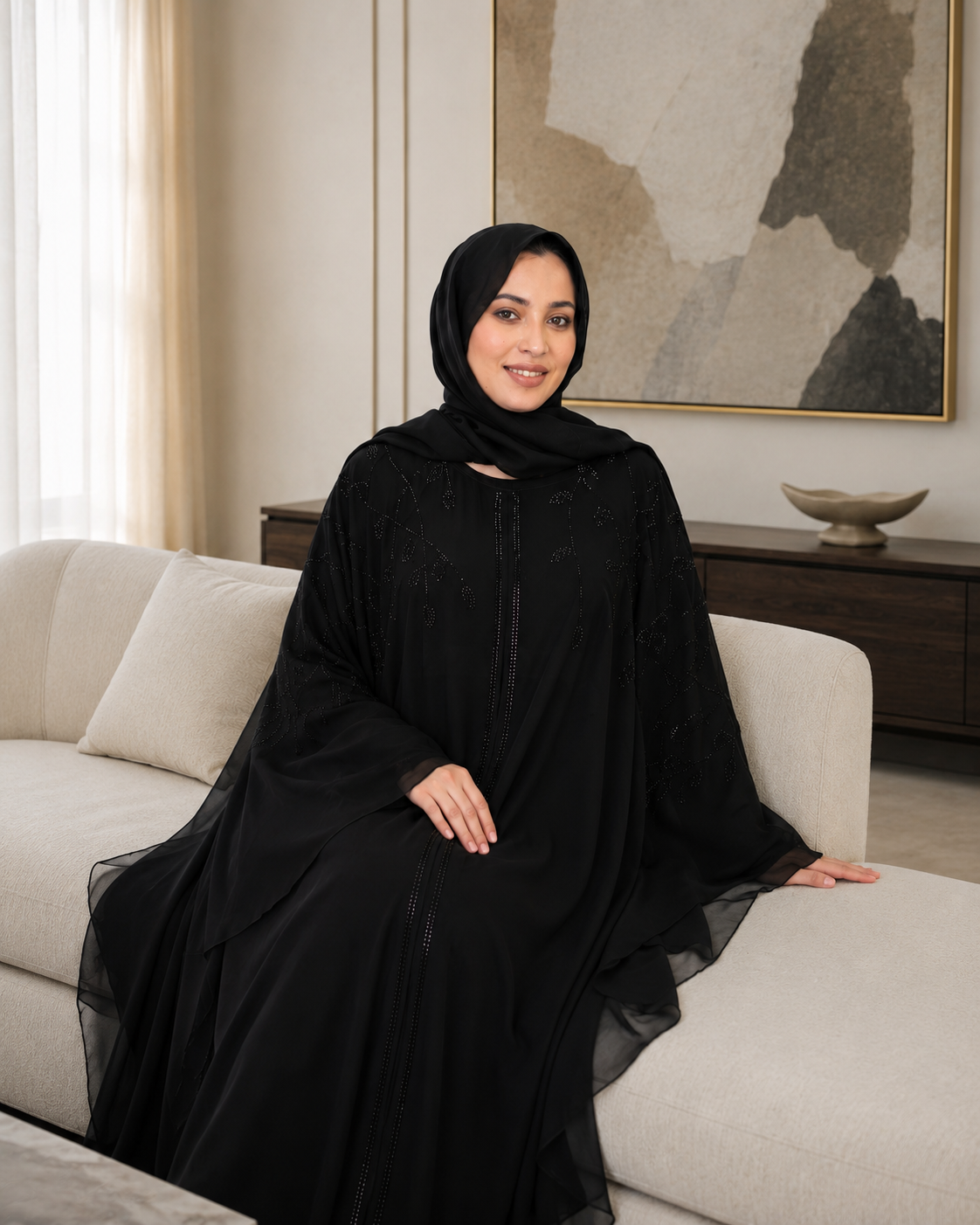 Gorgeous Black Farasha Stone-Embellished Abaya