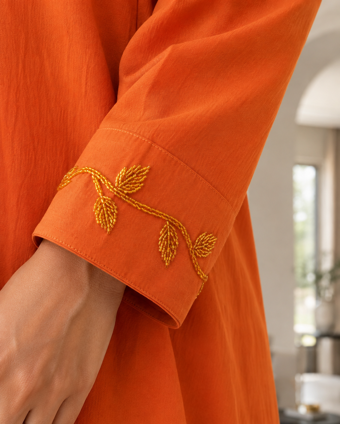 Orange Beaded Handwork 2-Piece Co-ords Set