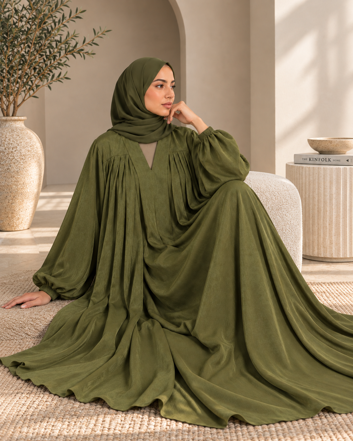Olive Green Pleated Abaya