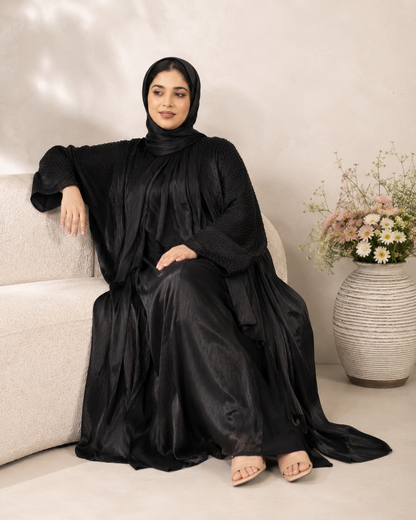 Black Farasha-Style Flowy Abaya Set