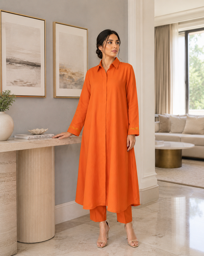 Orange Beaded Handwork 2-Piece Co-ords Set