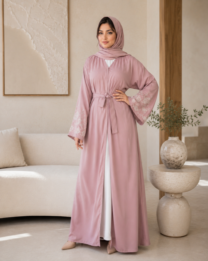 Pink Blush Rose Handwork Abaya Set