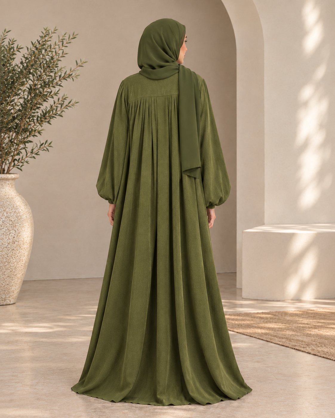 Olive Green Pleated Abaya
