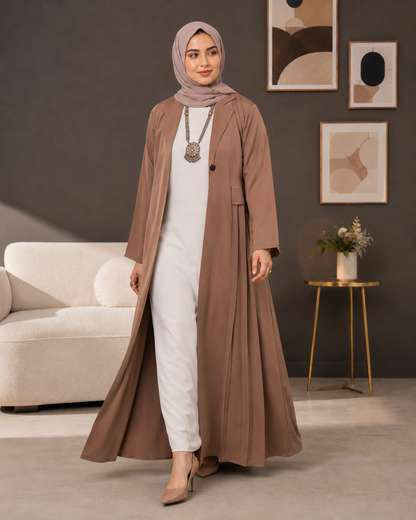 Mocha Brown Tailored Coat-Style Abaya