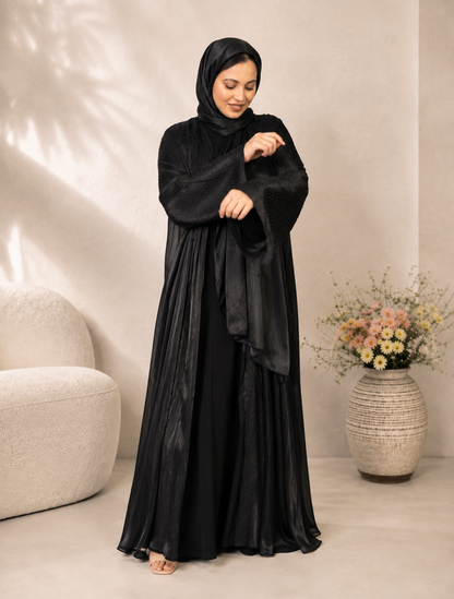 Black Farasha-Style Flowy Abaya Set