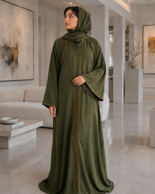 Sophisticated Olive Green Embellished Abaya