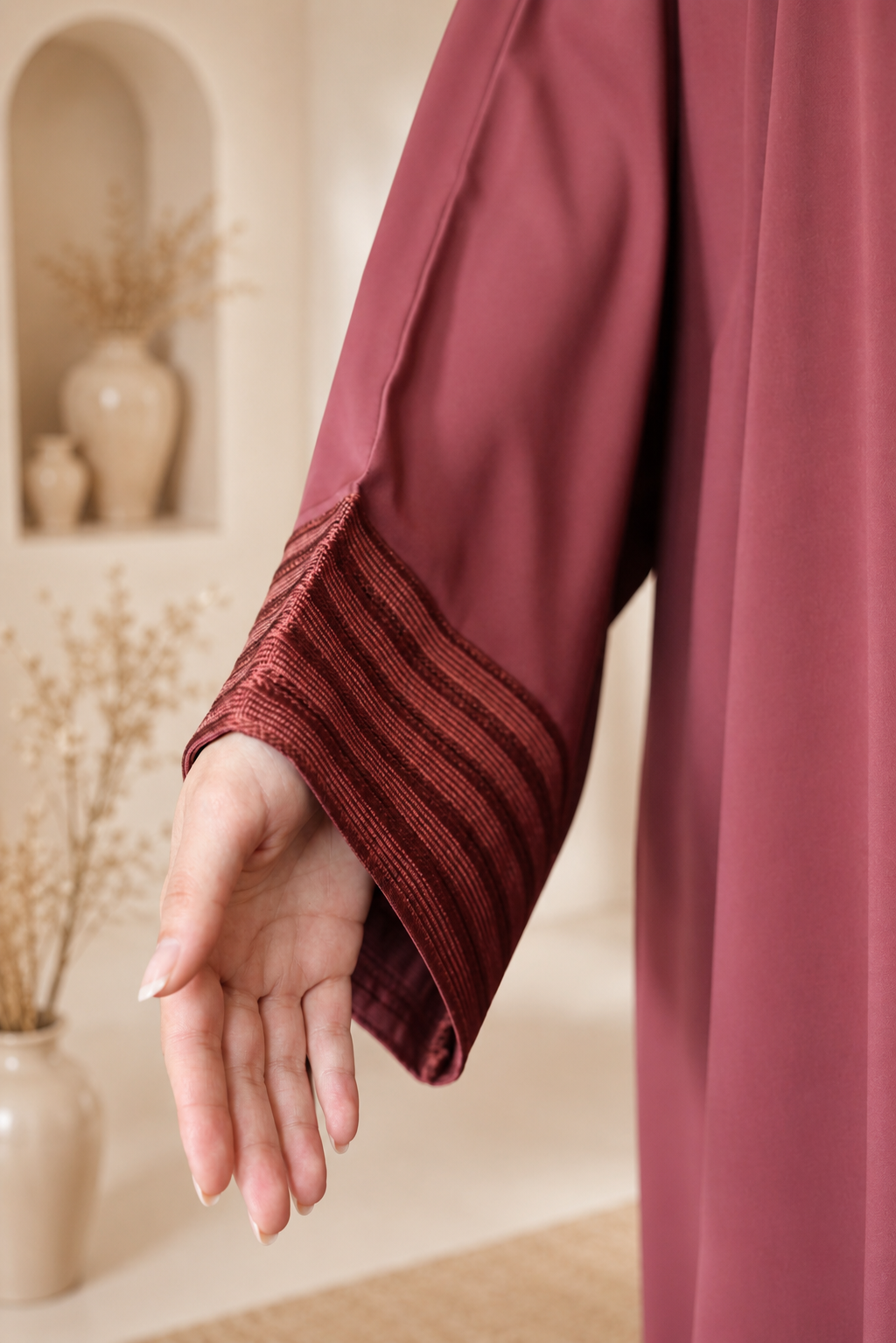 Terracotta Wine Moroccan Kaftan Style Abaya Dress in Poka Fabric
