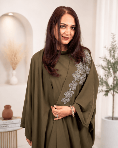 Army Green Handwork Abaya with Top and Pant