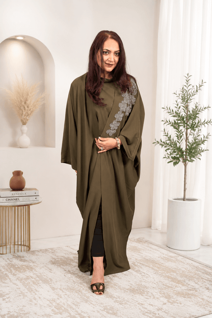 Army Green Handwork Abaya with Top and Pant