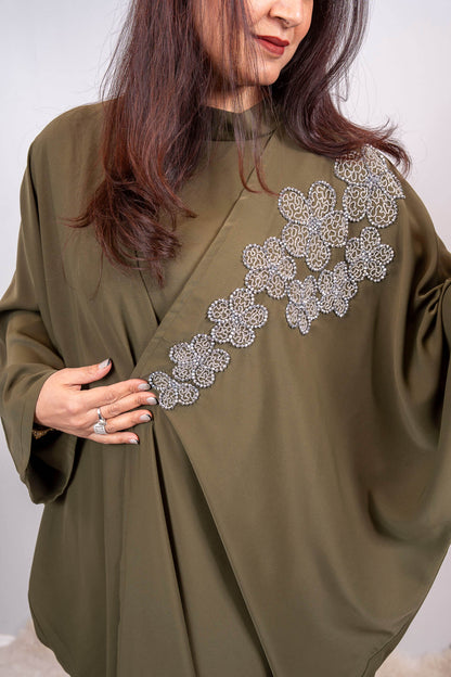 Army Green Handwork Abaya with Top and Pant