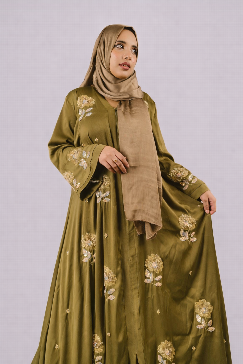 Olive Green Karchupi Umbrella Abaya
