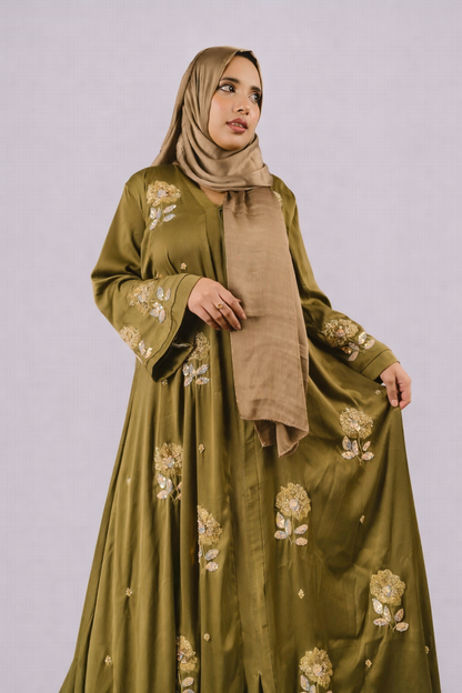 Olive Green Karchupi Umbrella Abaya