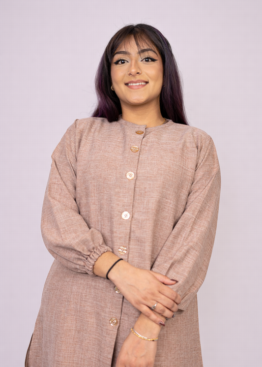 Nude Beige Button Down Two-Piece Set