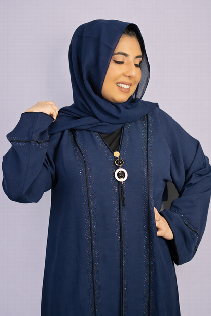 Luxurious Navy Blue Embellished Abaya with Matching Hijab