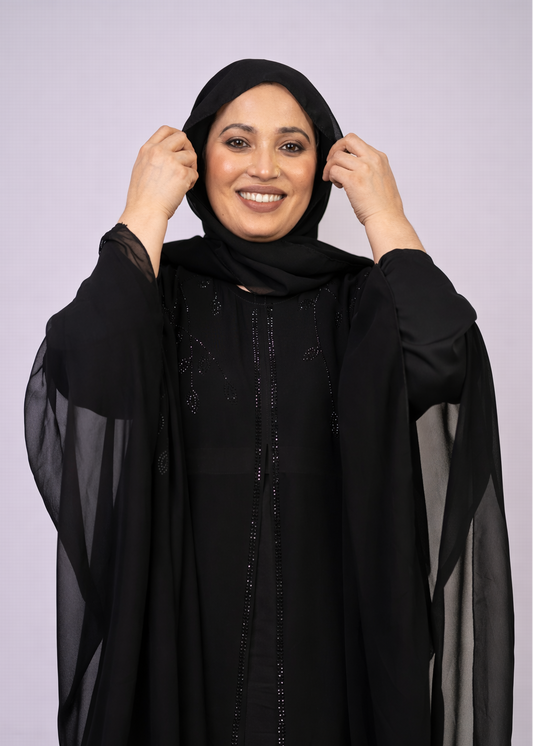 Gorgeous Black Farasha Stone-Embellished Abaya