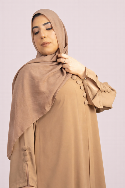 Tan Double Layer Large Button Abaya