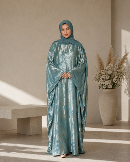 Pastel Blue Foil Fabric Kaftan Abaya